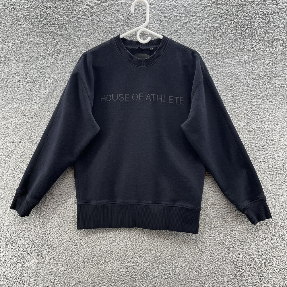 House of Athlete Sweatshirt Men Medium Black On Black Graphic Logo Crew Pullover